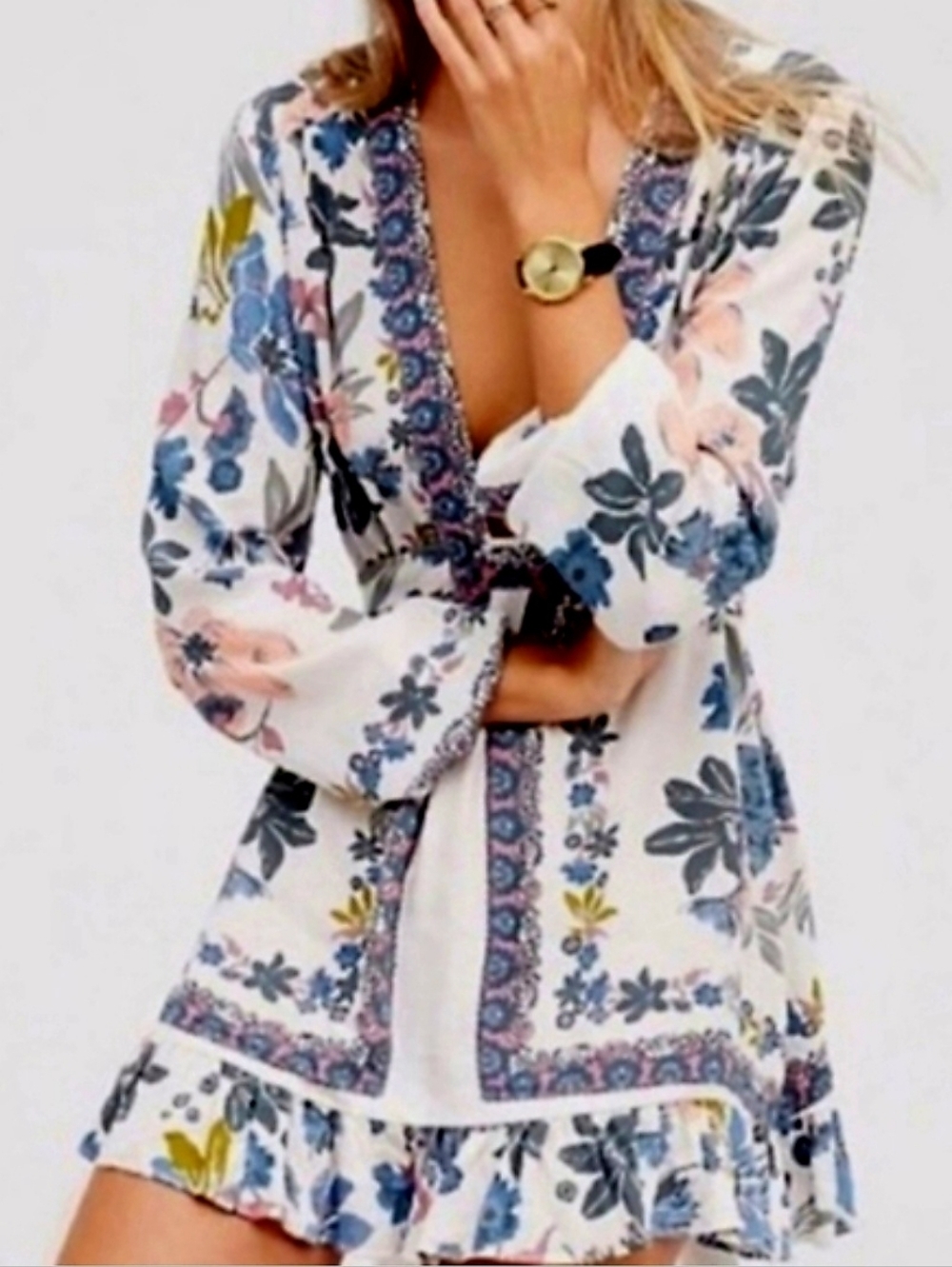 Free People Violet Hill Floral Tunic Top Mini Dress